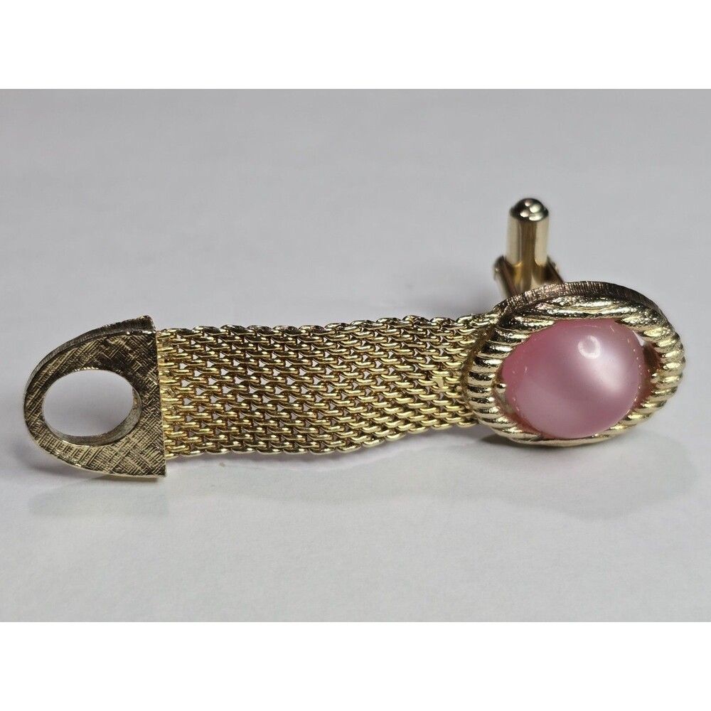 Swank Single Cufflink Gold with Pink Moon Stone